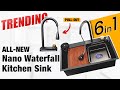 Trending nano waterfall kitchen sink  single bowl sink  ruhe kitchen sinks  pullout mixer faucet