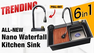 TRENDING Nano Waterfall Kitchen Sink | Single Bowl Sink | Ruhe Kitchen Sinks | Pull-Out Mixer Faucet