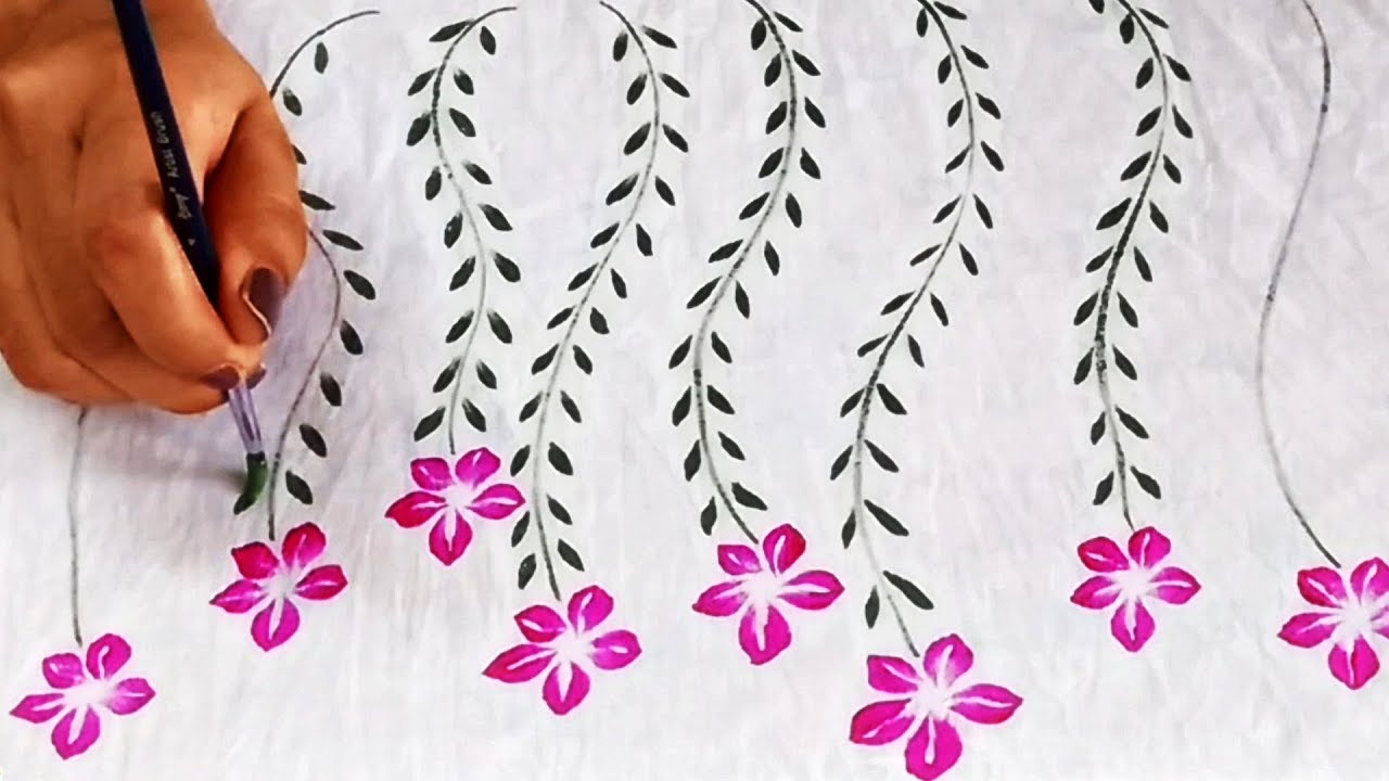 Five petal Flower Design on Fabric | Easy Fabric Painting Project ...