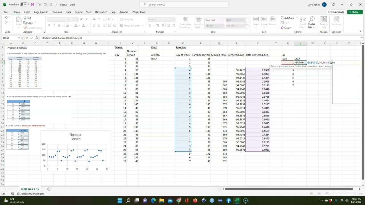 Calculate Centered Moving Average And SA Method Seasonal Relatives On how-to-calculate-centered-moving-average-in-excel