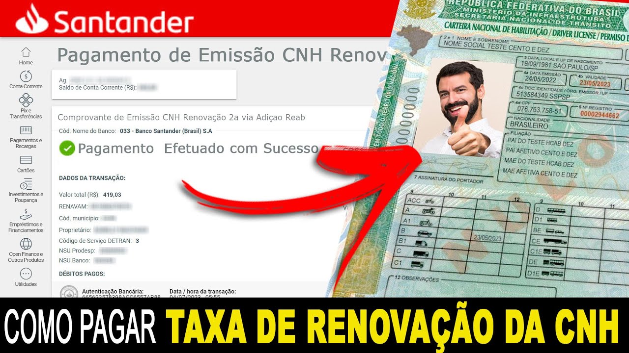 COMO PAGAR A TAXA DE RENOVAÇÃO DA CNH PELO SANTANDER - PELO INTERNET ...