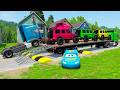Double Flatbed Trailer Truck vs Speedbumps McQueen Train vs Cars | Tractor vs Train Beamng.Drive #53