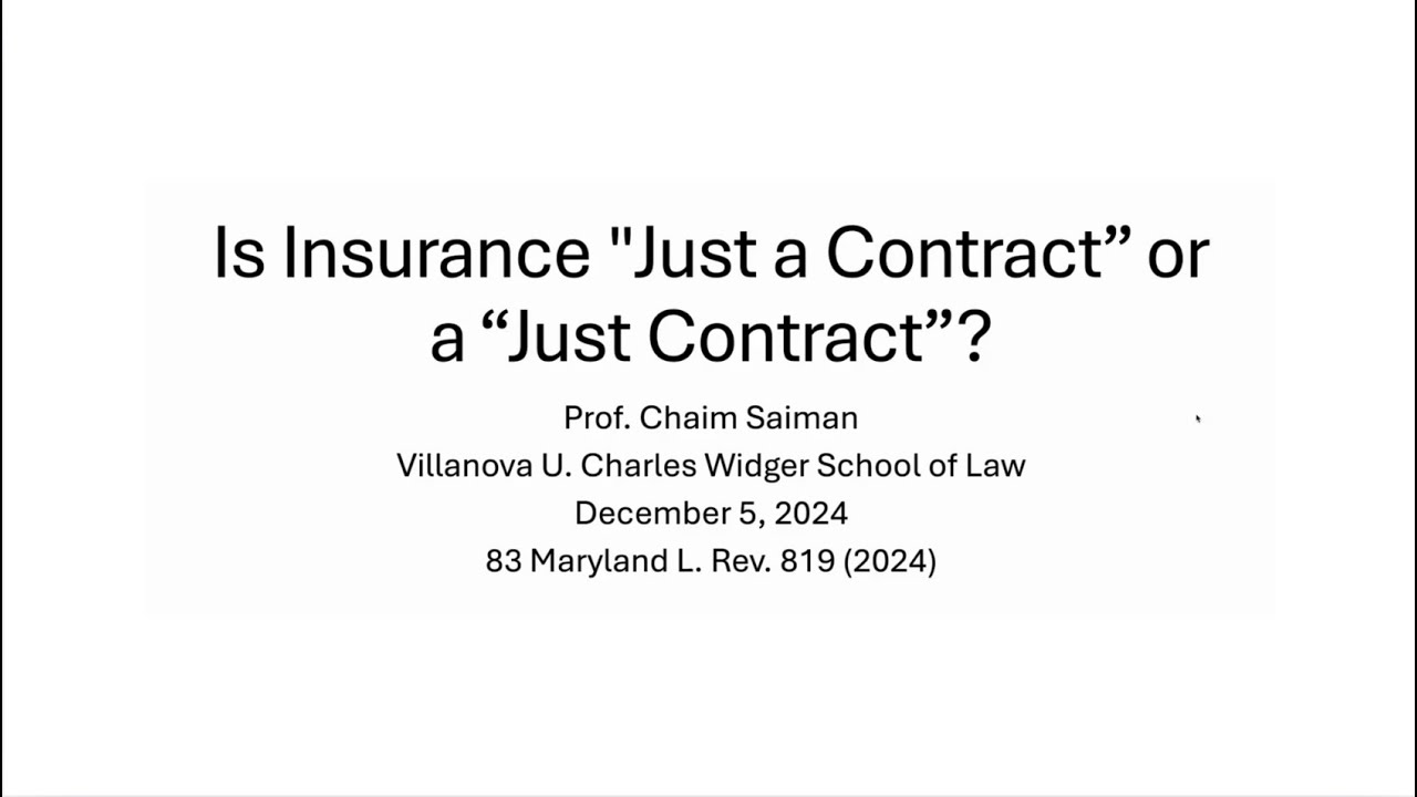Is Insurance “Just a Contract” or a “Just Contract”? - YouTube