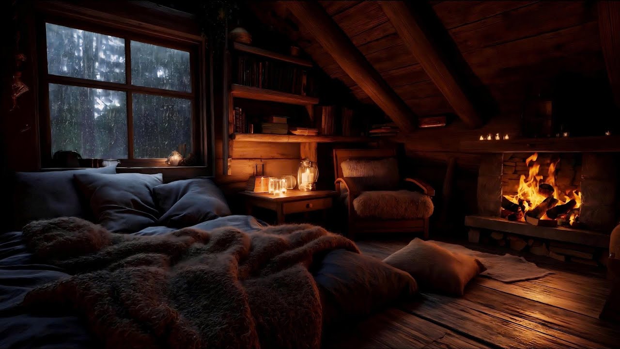 Rainy Night by the Fireplace in a Cozy Cabin (No Ads) 🌧🔥 | Deep Sleep Ambience 