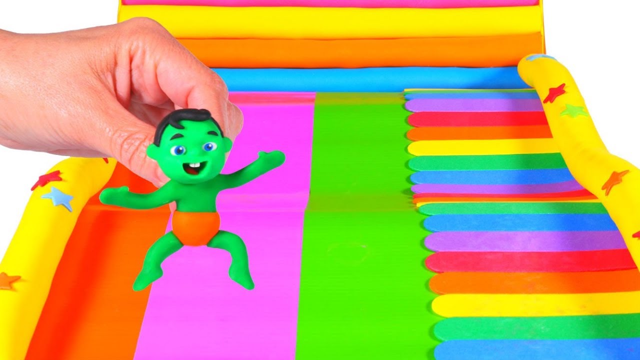 kids anka SUPERHERO BABIES & THE GIANT SLIDE Superhero Babies Play Doh Cartoons For Kids