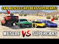 GTA 5 ONLINE : MUSCLE CARS VS SUPERCARS (CAN MUSCLE CARS BEAT SUPERCARS WITH WHEELIE?)