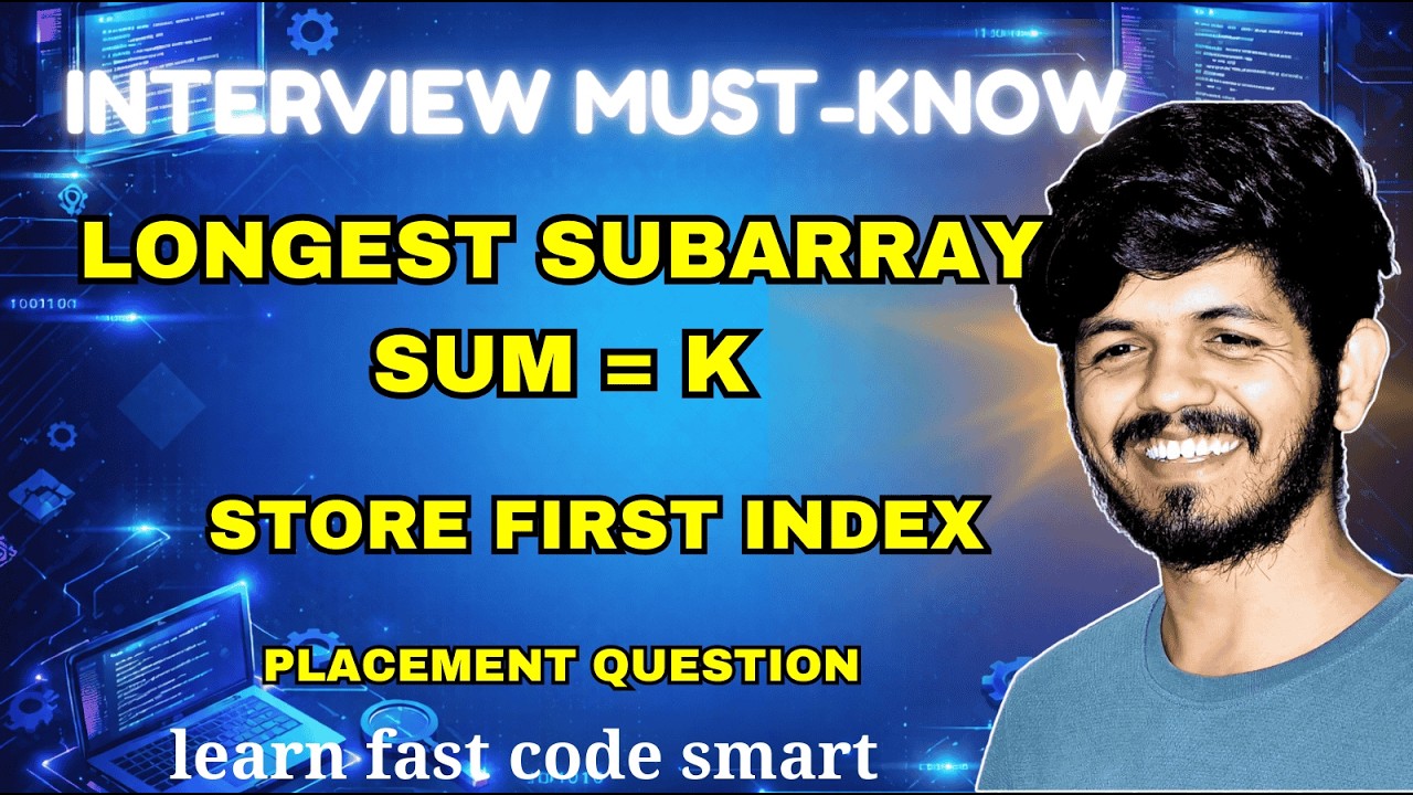 Longest Subarray with Given Sum | Prefix Sum + HashMap | Python DSA for ...