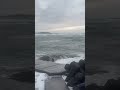 午前5時24分撮影。台風6号通過直後の和歌山県田辺市天神崎の海の様子。近寄ると波をかぶりそうな荒波。海藻がかなり遠くの道まで打ち上げられており、波の高さと強さを物語っています。