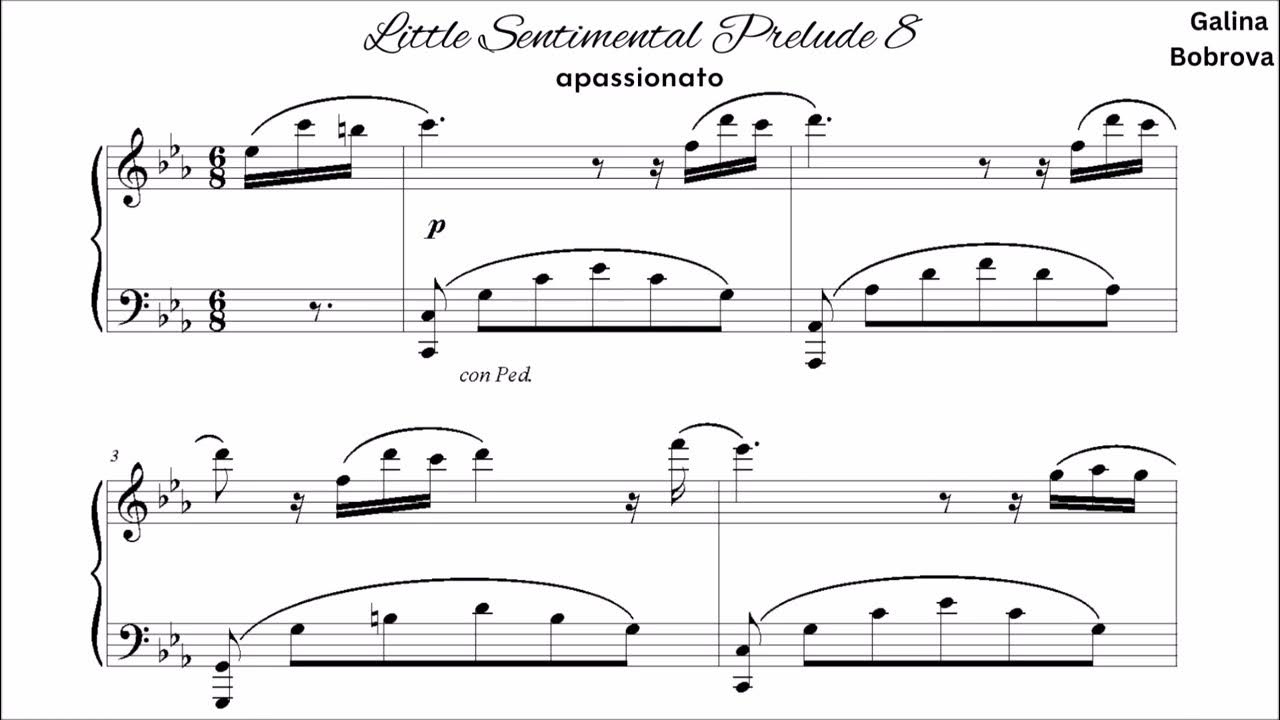 Прелюдия 8. Galina Bobrova «little Sentimental Prelude 3» Ноты для фортепиано.