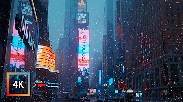 Snowfall in Times Square, NYC | Walking in New York City in the Winter Snow, 4k