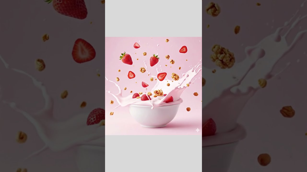 The Perfect Strawberry Yogurt Splash Cinematic Food Animation Satisfying Slow Motion 