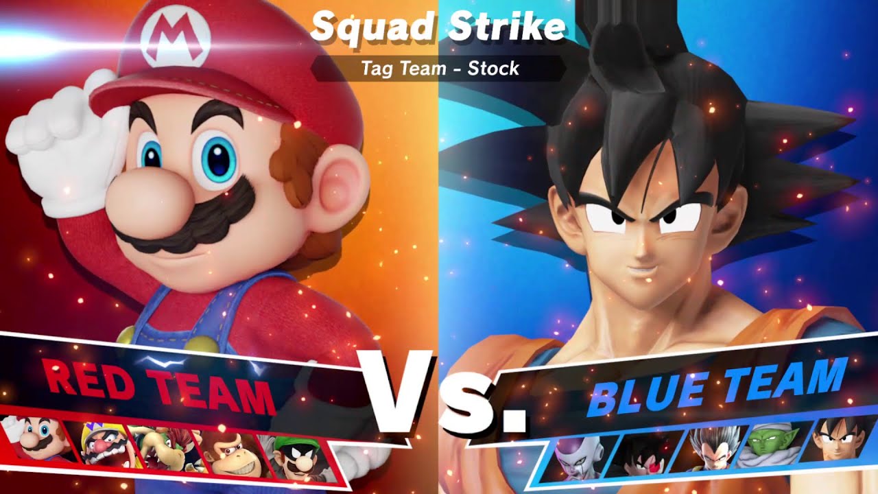 Team Mario vs Team DBZ Squad Strike: SSBU Mods Quickie