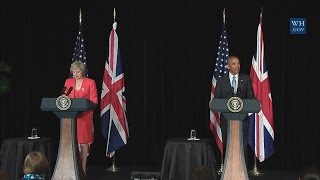 President Obama Delivers a Statement with Prime Minister Theresa May of the United Kingdom