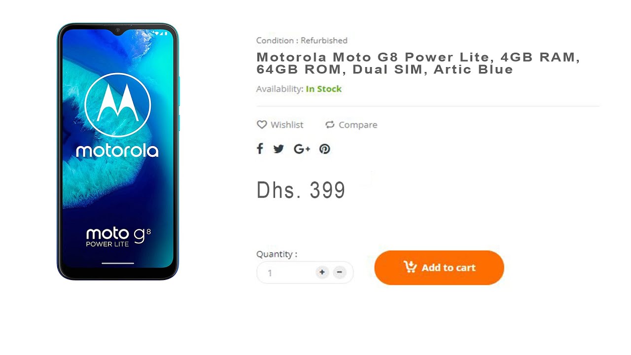 Motorola Moto G8 Power Lite, 4GB RAM, 64GB ROM, Dual SIM at 399 AED