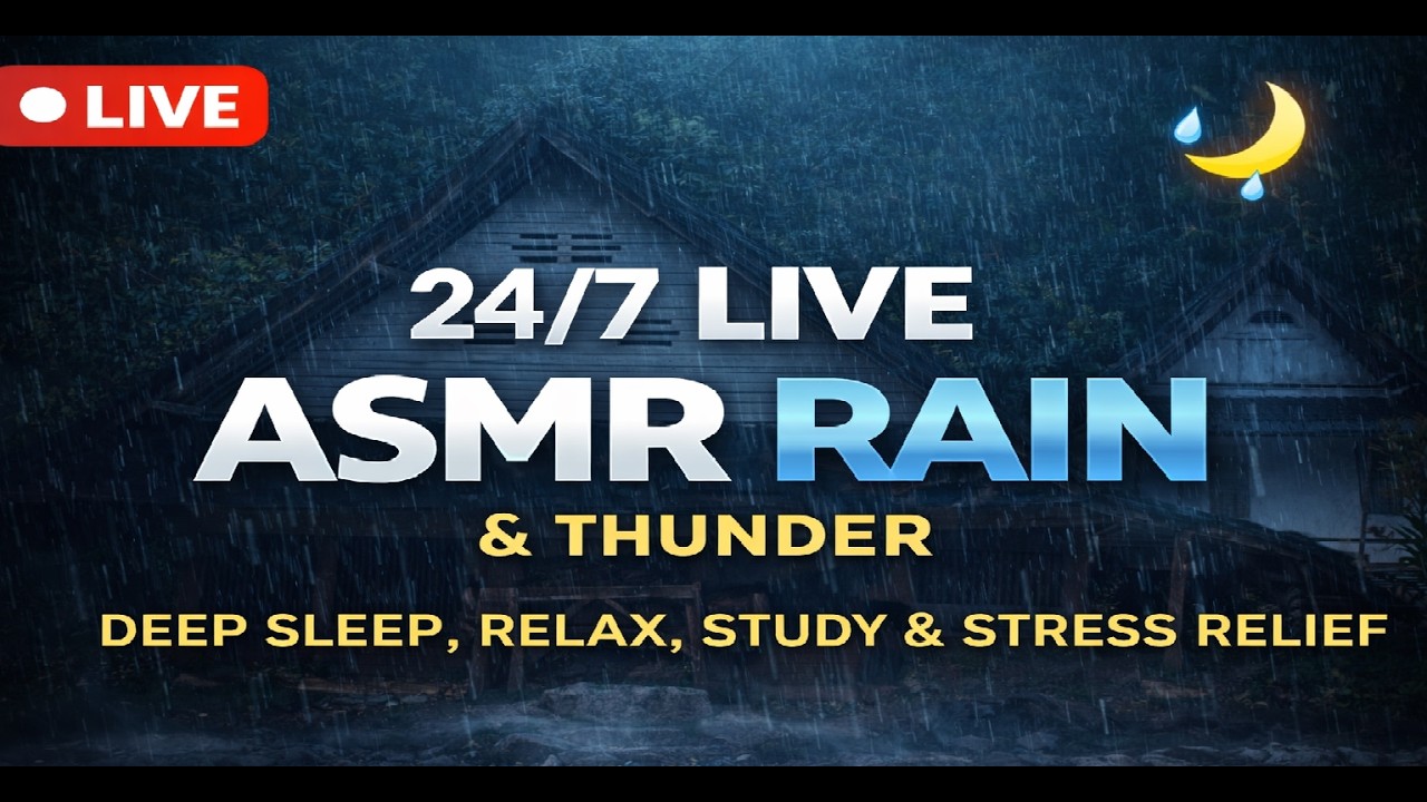 LIVE 24/7 🌧️ ASMR Rain & Thunder | Deep Sleep, Relax, Study & Stress Relief