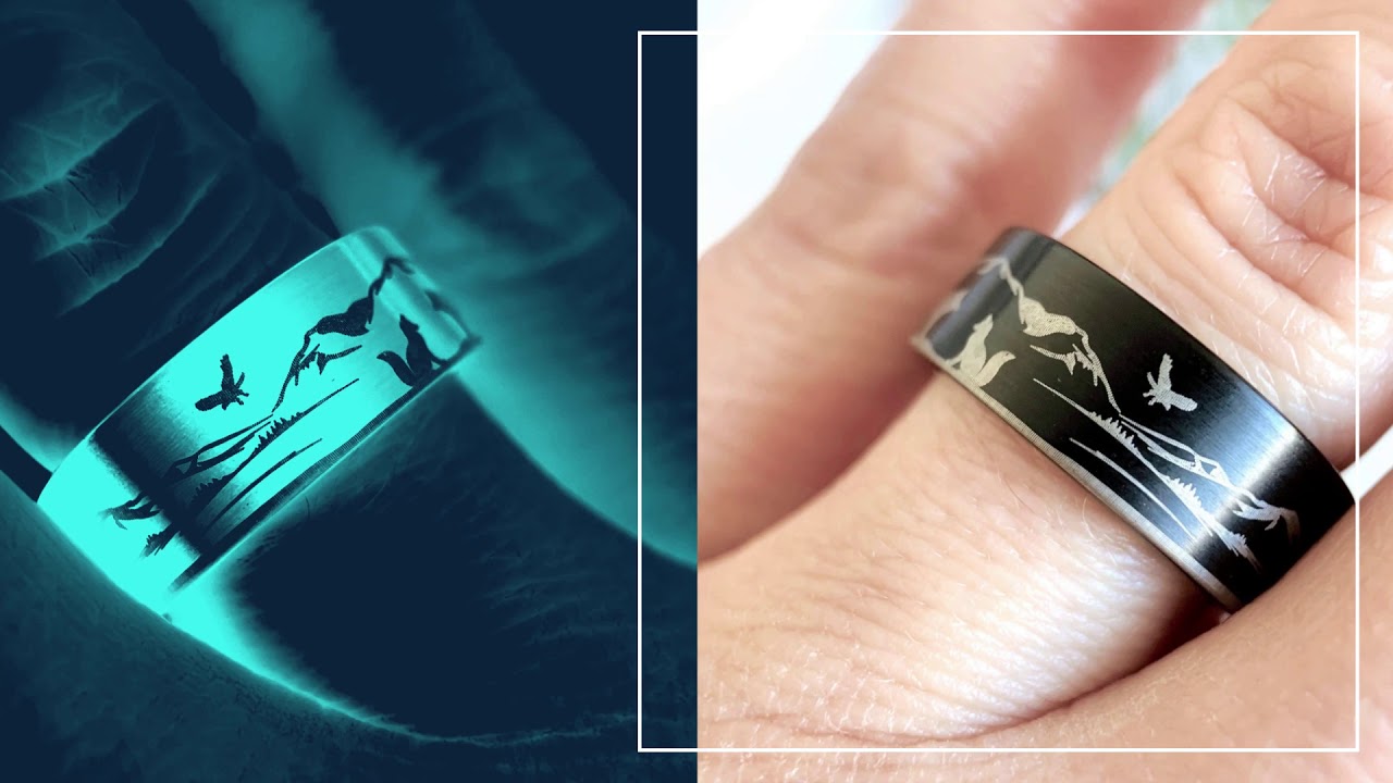 Rings Paradise - Wolf Facing Fox Black Tungsten Ring, His and Her Wedding Band, Wold and Fox Ring