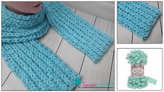 كوفيه او بطانيه كروشيه بدون ابره بخيط اليزا بافى - Easy scarf with loop yarn (English subtitle)