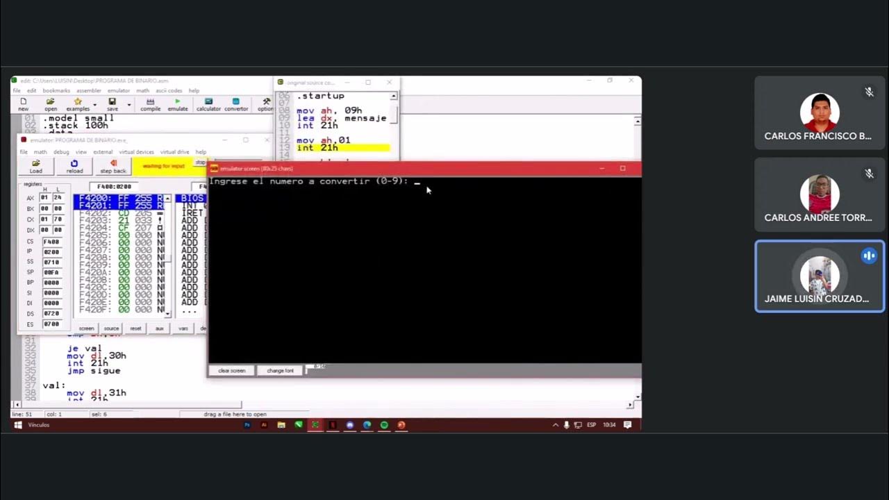 Ejercicio 4 - Convertidor decimal a binario en Emu8086 - YouTube