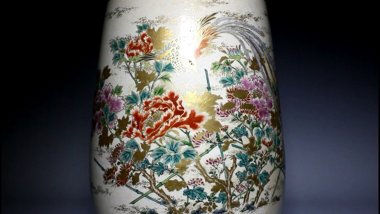 伊万里美術店】明治期京薩摩柿本製花鳥図色絵花瓶1対- YouTube