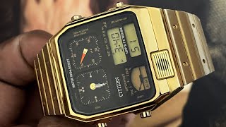 Vintage Citizen Ana-Digi Temp 8988-001920 Golden Watch