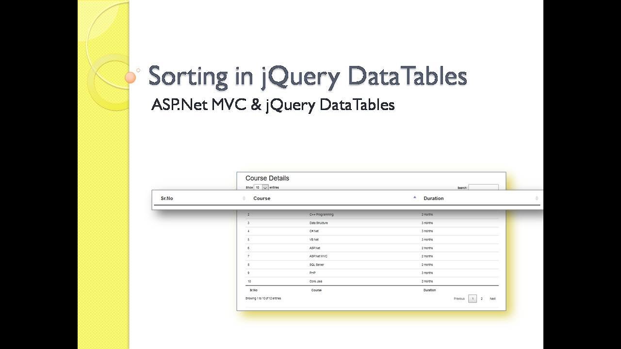 Jquery Datatable Aasorting