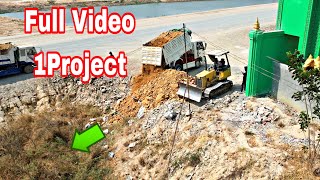 Full Video, Transaction Filling Up Land, Bulldozer KOMATSU D20P Pushing Soil & Dump Truck Unloading