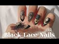 ENG) 셀프네일 블랙 레이스 &amp; 댕글네일🖤 / 카누팁 연장 / Black Lace Nails / Self Nail Art