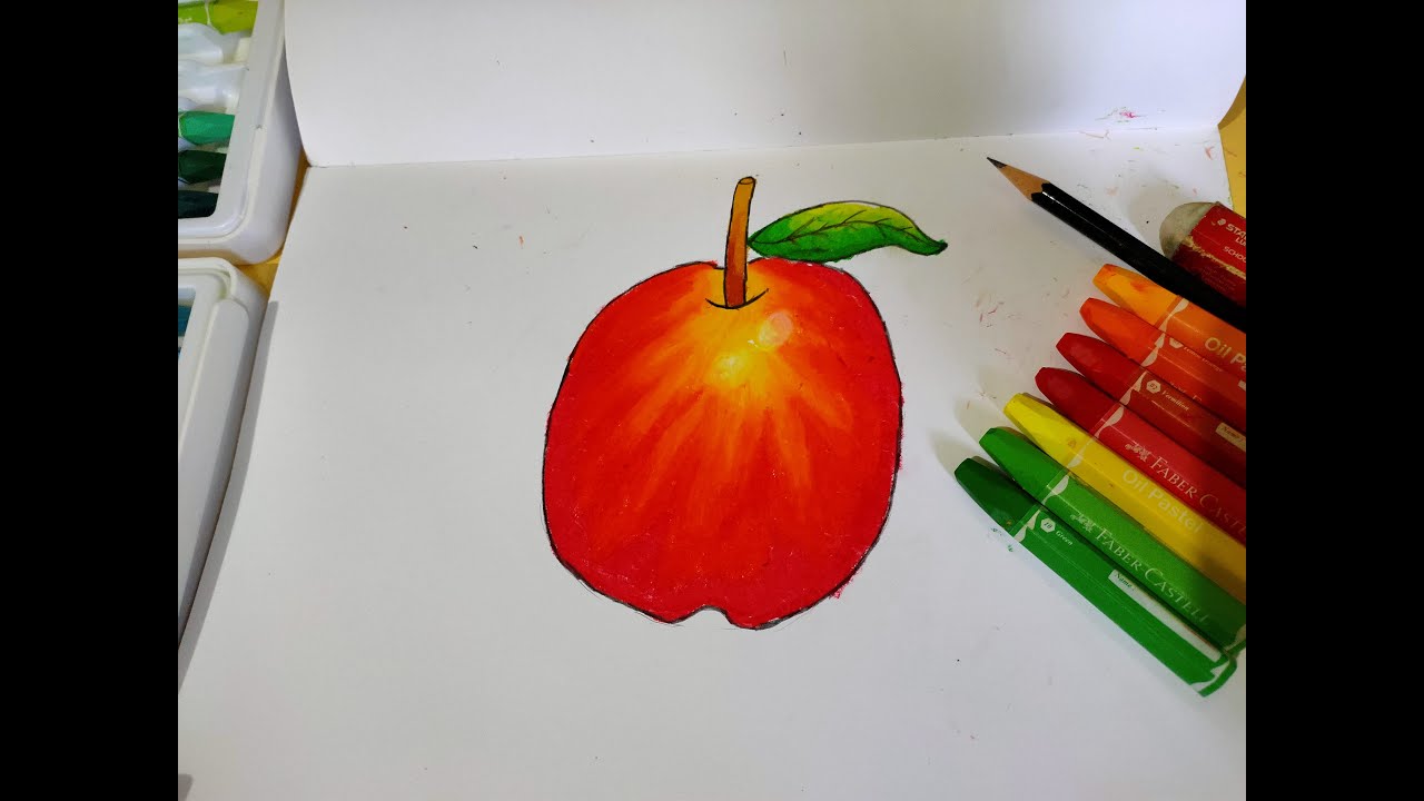 Cara Menggambar dan Mewarnai Apel Gradasi  Warna Oil 