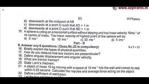 11th Physics First Revision 2019 - Question Paper (Chennai District) | (English Medium)