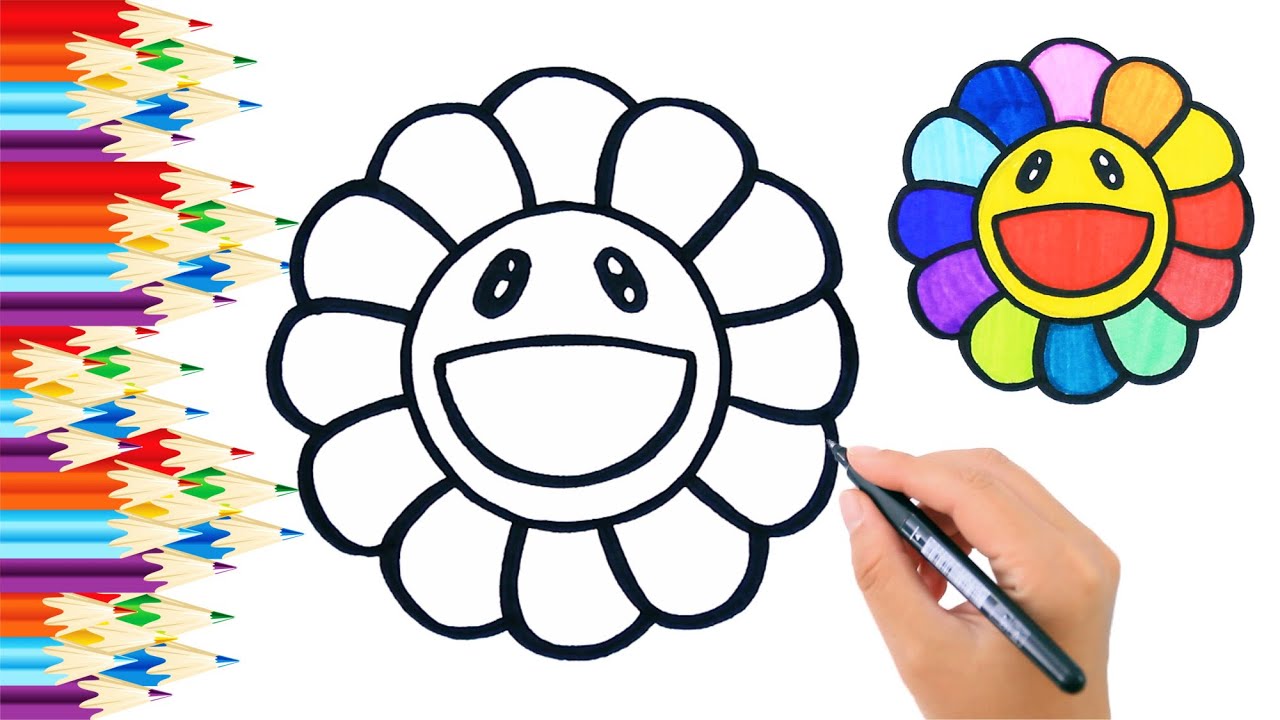 Радужный цветок с улыбкой рисунок