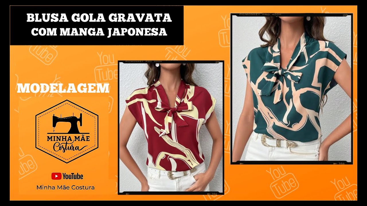 BLUSA GOLA GRAVATA COM MANGA JAPONESA - PASSO A PASSO DA MODELAGEM