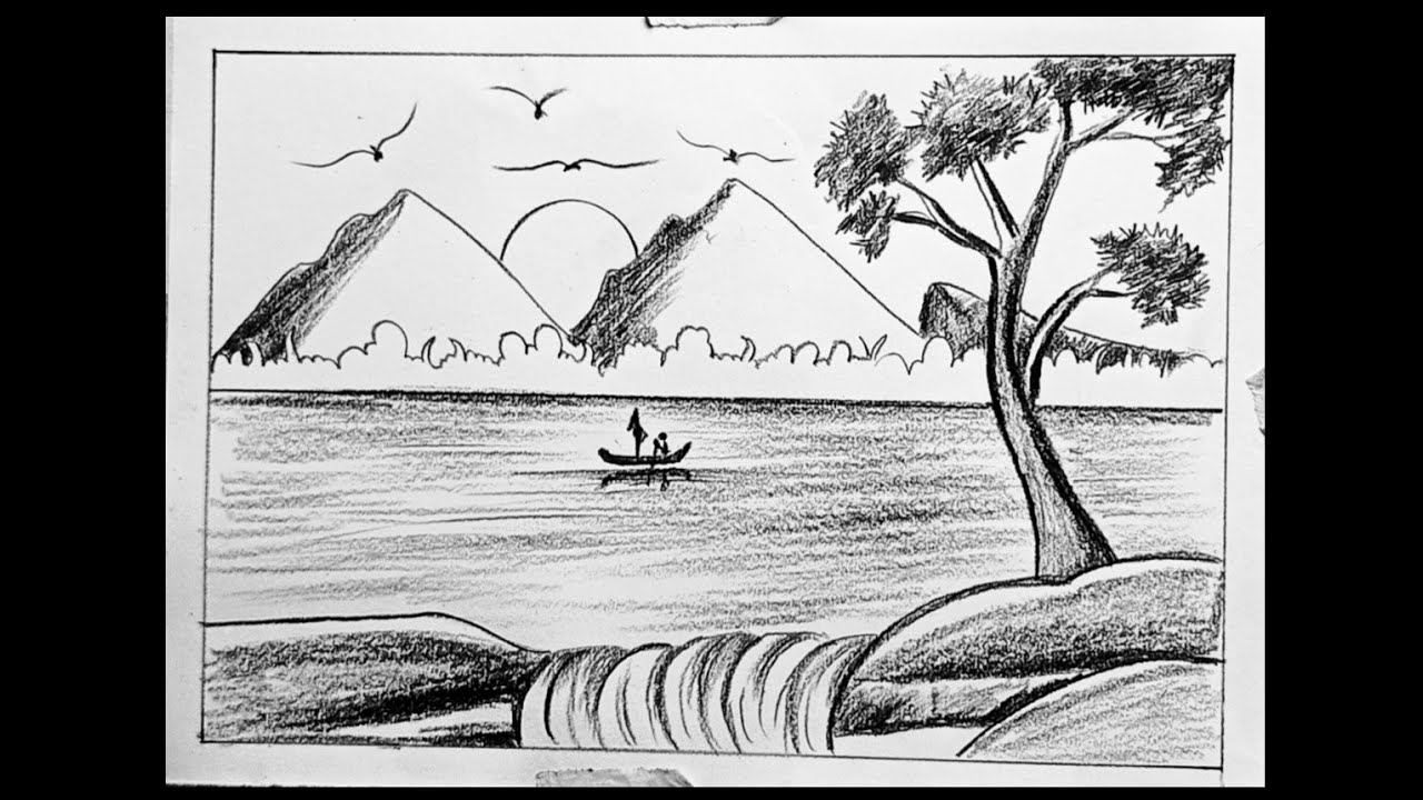 How to draw a very easy river scenery with pencil // sketching - YouTube