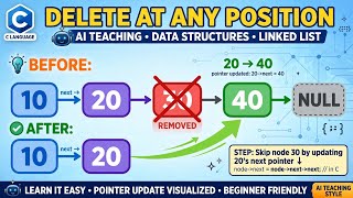 Deletion at Any Position in Linked List in C | Step-by-Step Explanation with Dry Run | DSA