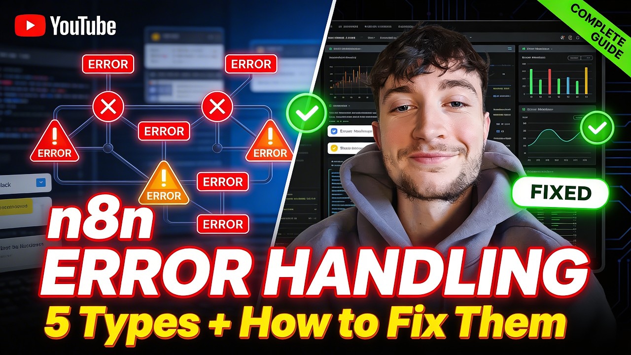 N8N error handling tutorial showing workflow with error trigger node