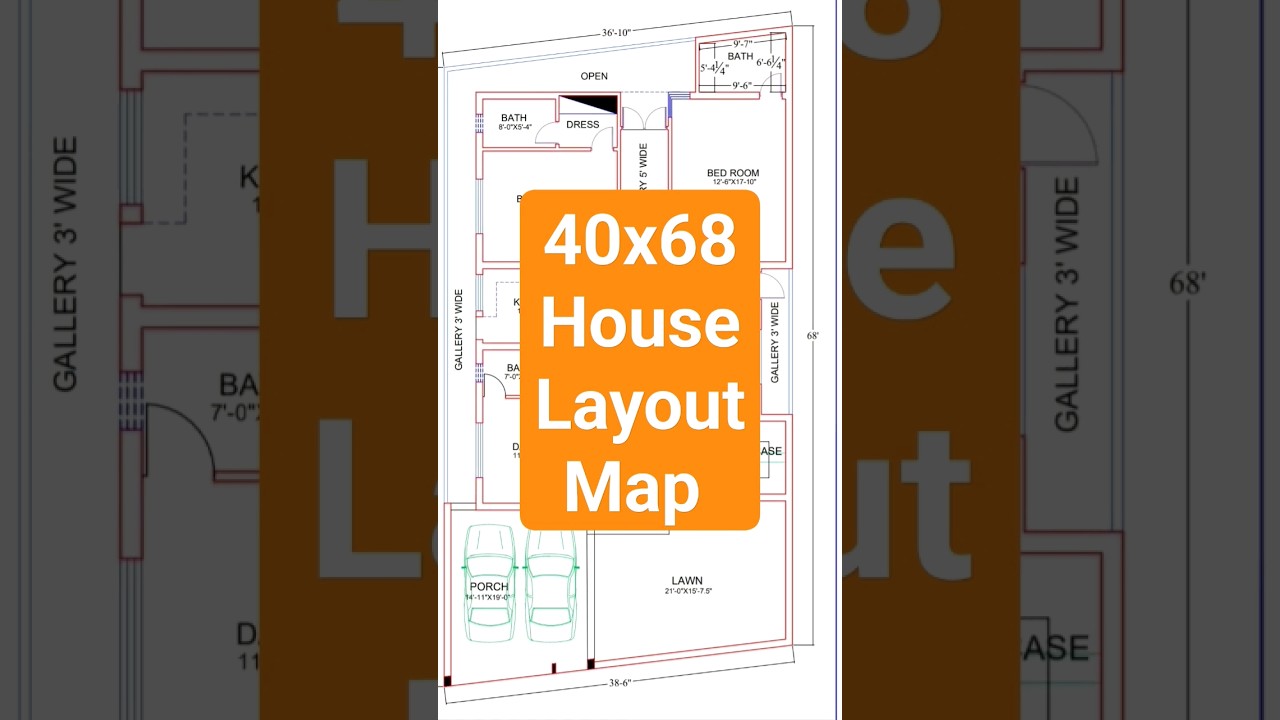 40' x 68' House Design || House Plan || 2700 Sqft Layout Map 