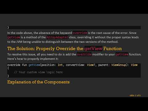 Mastering Android Studio Kotlin: Fixing the ArrayAdapter getView Override Issue