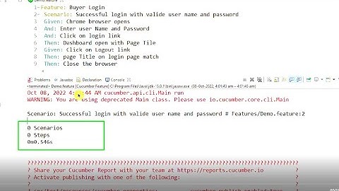 0 Scenarios  0 Steps Cucumber Feature steps file Not mapped with methods  Eclipse IDE