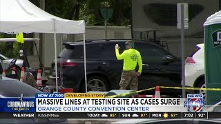 Massive lines at testing site as cases surge