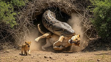 UNBELIEVABLE RESCUE! Baby Lion Cub STOPS A CAR To Save Its Mother From Python!