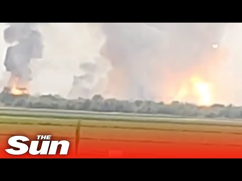 Russian ammo depot is blown up in massive explosion in Crimea.