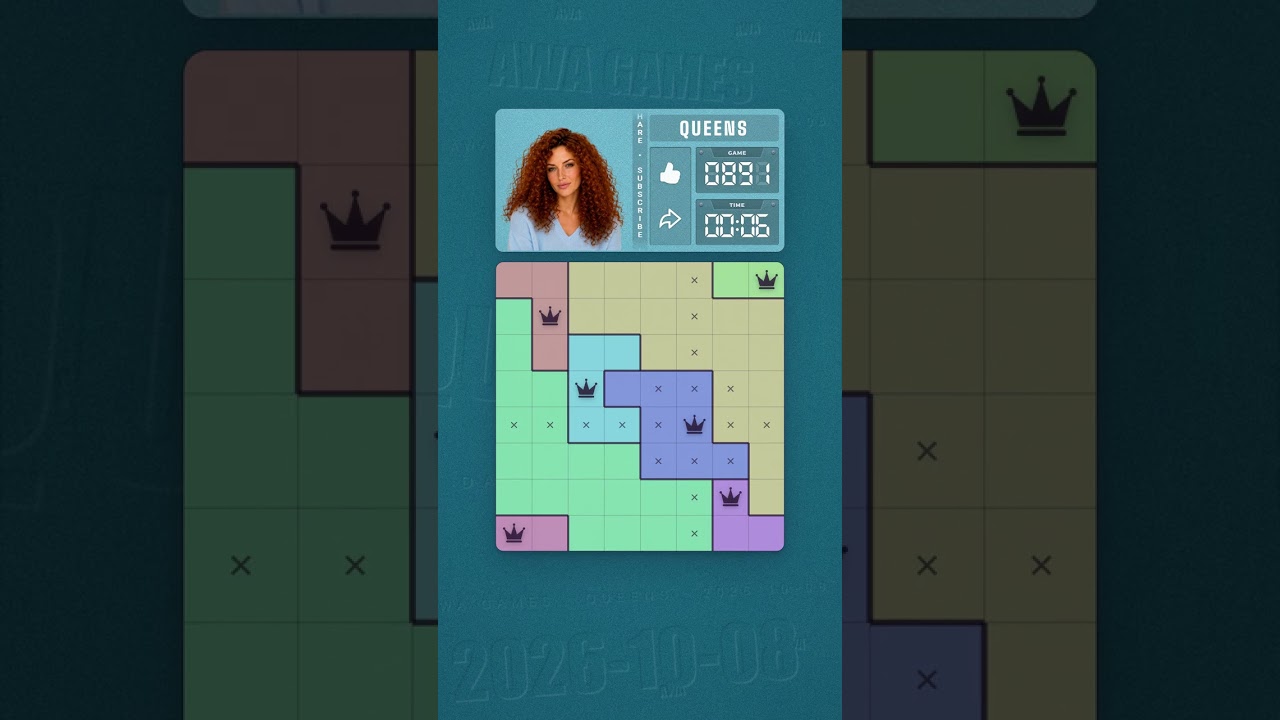 LinkedIn Queens #891 solved board for October 8, 2026, 8x8 grid