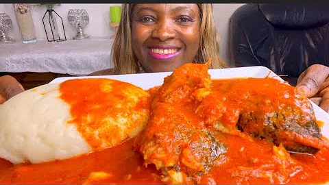 ASMR Tilapia Fish +Tomatoes pepper soup with Fufu mukbang/ Eating Show no Talking