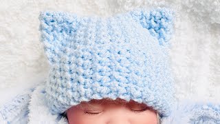 SUPER CUTE! Crochet Baby Hat with Ears FAST AND EASY CROCHET PATTERN FOR ALL SIZES with measurements screenshot 2