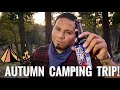 Fall camping trip primitive shelters  campfire cooking