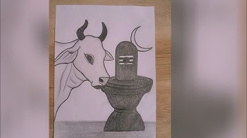 How to draw Mahadev Shivling Pencil Drawing with Cow Nandi ||Easy Drawing||  Mahadev Drawing||Chitra