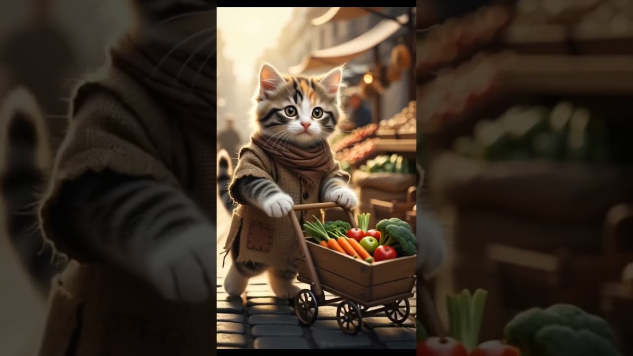 “Poor Cat Selling Veggies for Survival 😿🥦 | Heartbreaking Story”