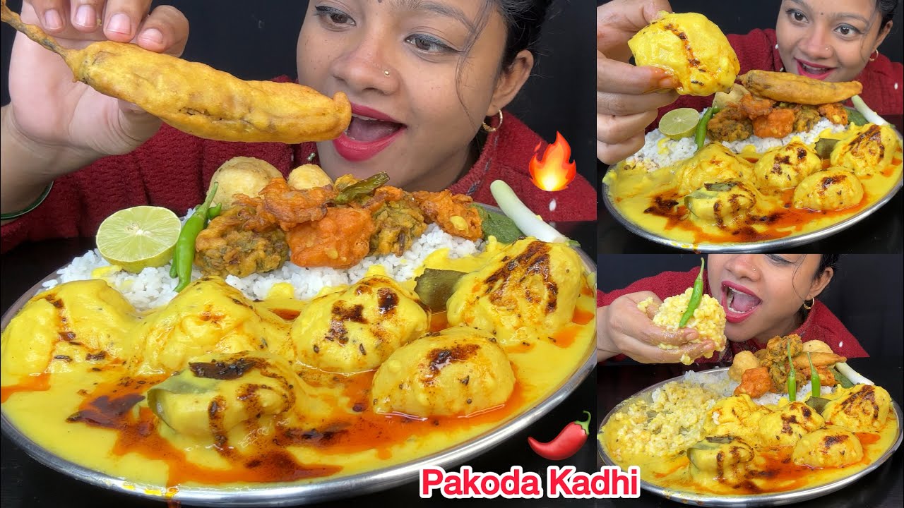 Pakoda Kadhi With Rice Eating 😋🌶️
