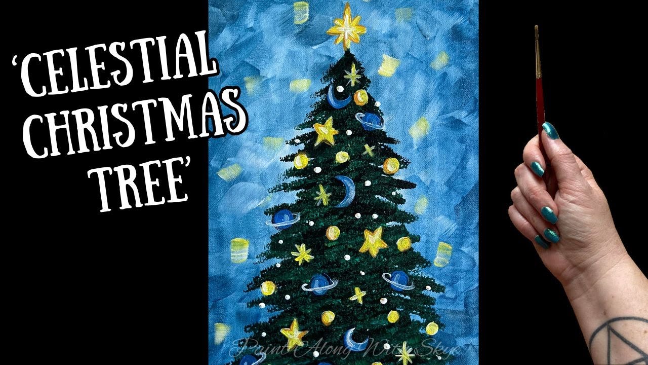 EP254- 'Celestial Christmas Tree' paint along with this easy acrylic  painting tutorial, image size:1280x720