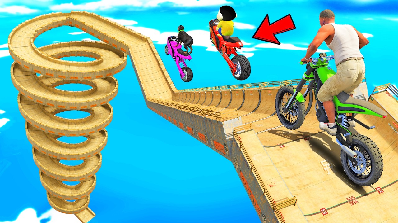 SHINCHAN AND FRANKLIN TRIED THE IMPOSSIBLE GIANT MULTI SPIRAL MEGA RAMP PARKOUR CHALLENGE GTA 5