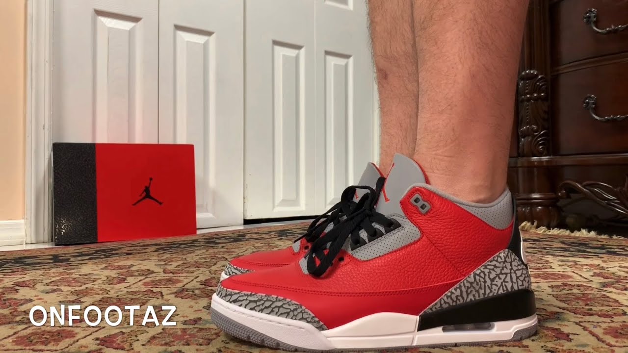 jordan 3 fire red on feet